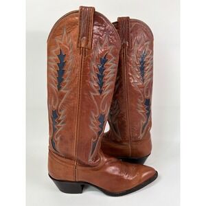 Vintage Dan Post Cowboy Boots Womens 8.5 Brown Leather Western Pointed Toe 90s